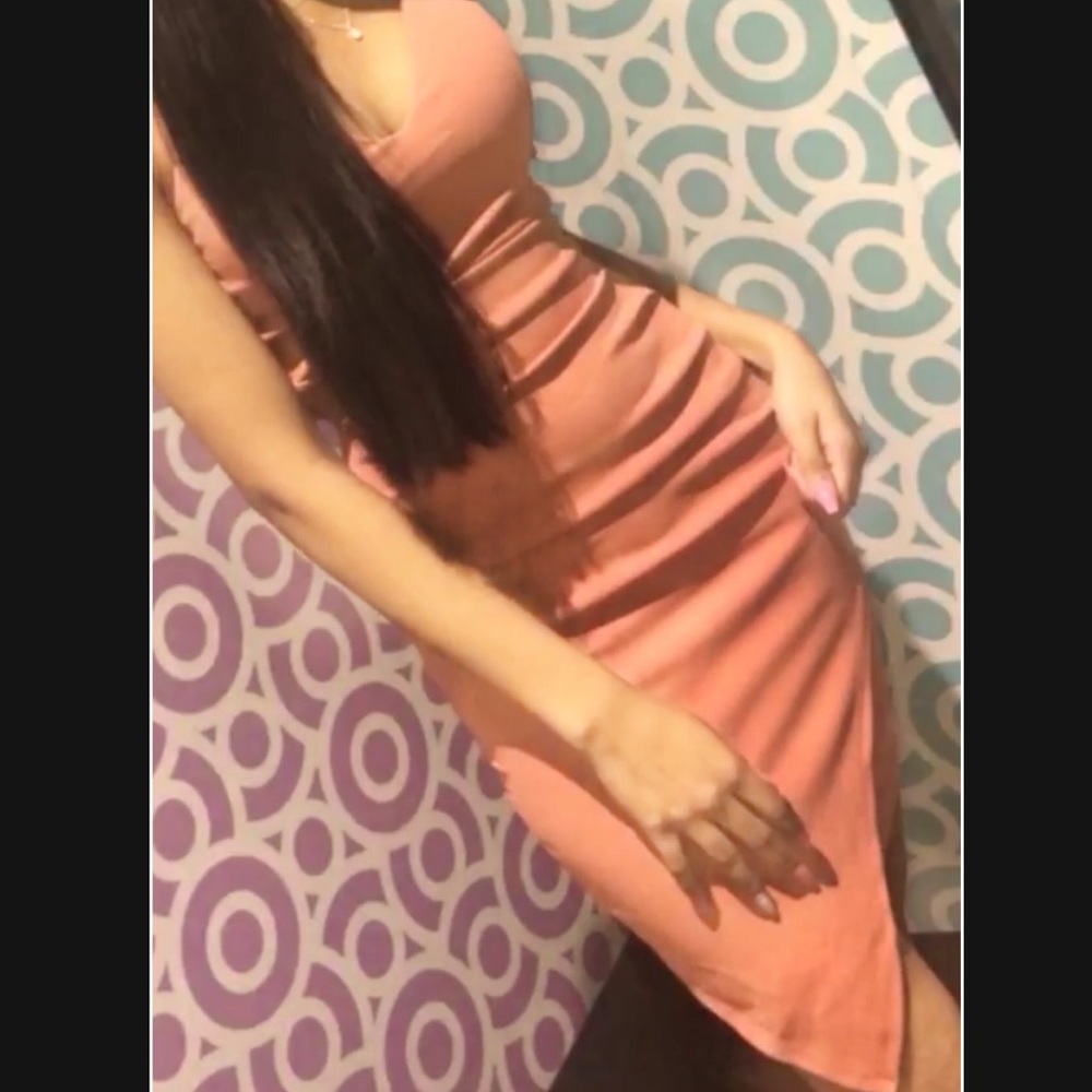 NUDE PINK BODYCON DRESS LACE ZIPPER IN THE BACK